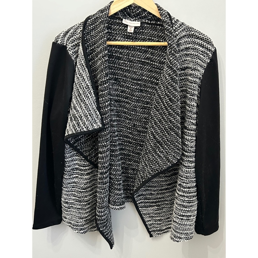 DS Established 1962 Womens Black White Textured Knit Draped Cardigan 1X
